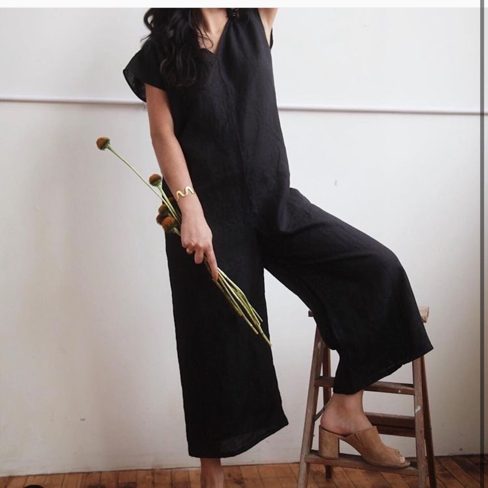 Frond Jumpsuit 2 in Black Linen